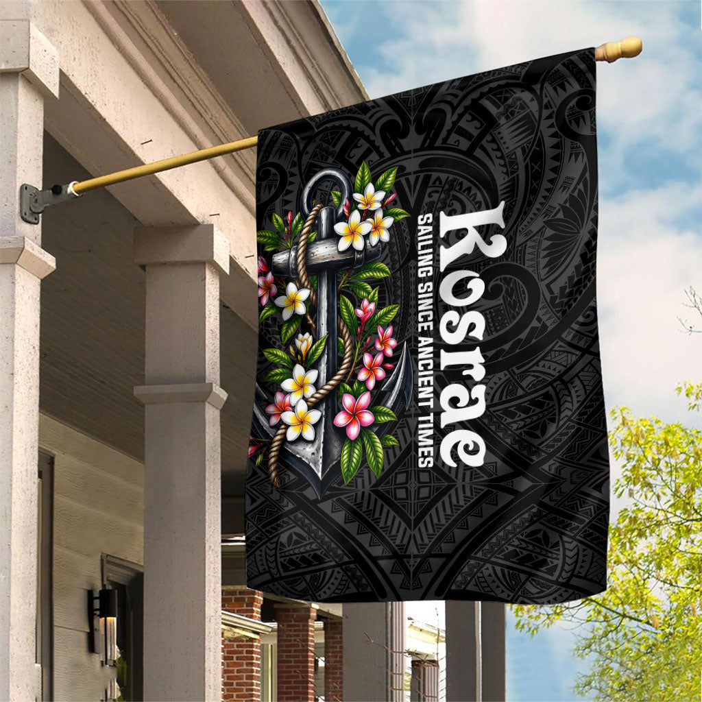Kosrae Nautical Heritage Garden Flag Polynesian Tribal Anchor With Plumeria Tropical Art TS04 House Flag Black Grey - Polynesian Pride