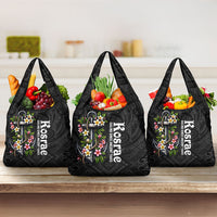 Kosrae Nautical Heritage Grocery Bag Polynesian Tribal Anchor With Plumeria Tropical Art TS04 3-pack One Size Black Grey - Polynesian Pride