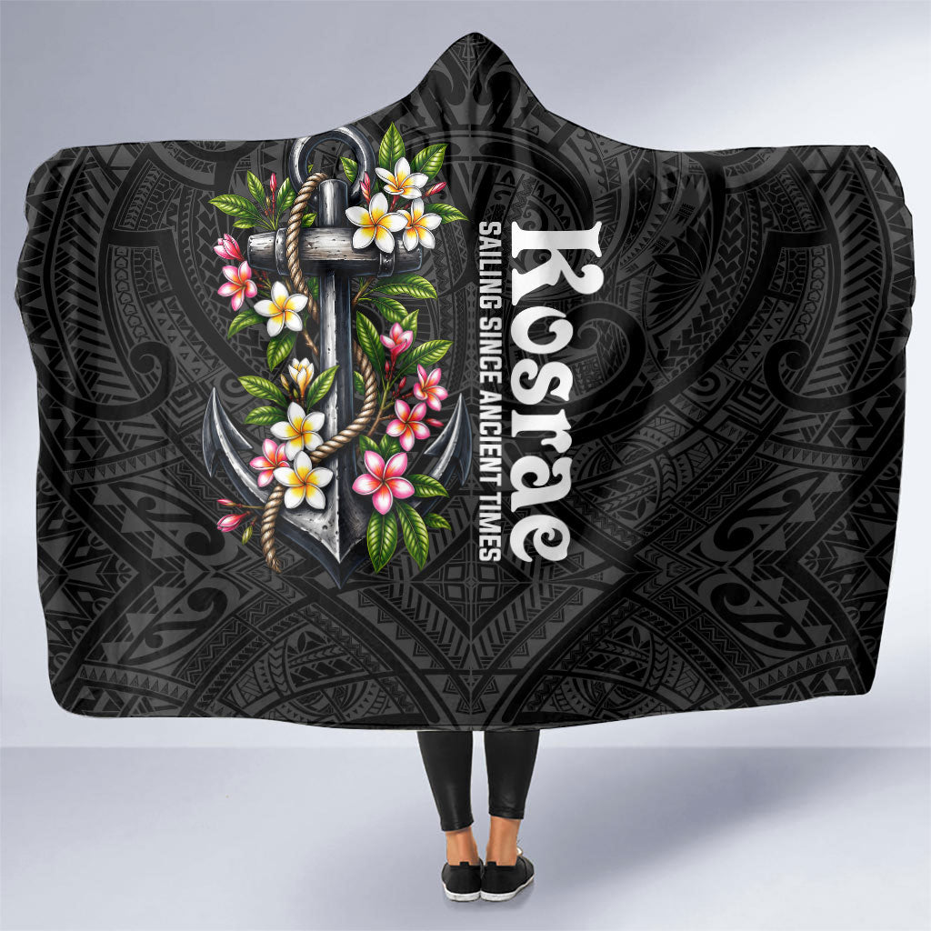 Kosrae Nautical Heritage Hooded Blanket Polynesian Tribal Anchor With Plumeria Tropical Art TS04 One Size Black Grey - Polynesian Pride