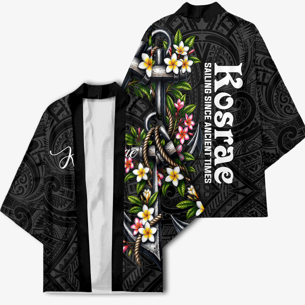 Kosrae Nautical Heritage Kimono Polynesian Tribal Anchor With Plumeria Tropical Art TS04 - Polynesian Pride