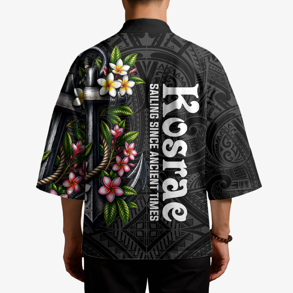 Kosrae Nautical Heritage Kimono Polynesian Tribal Anchor With Plumeria Tropical Art TS04 - Polynesian Pride