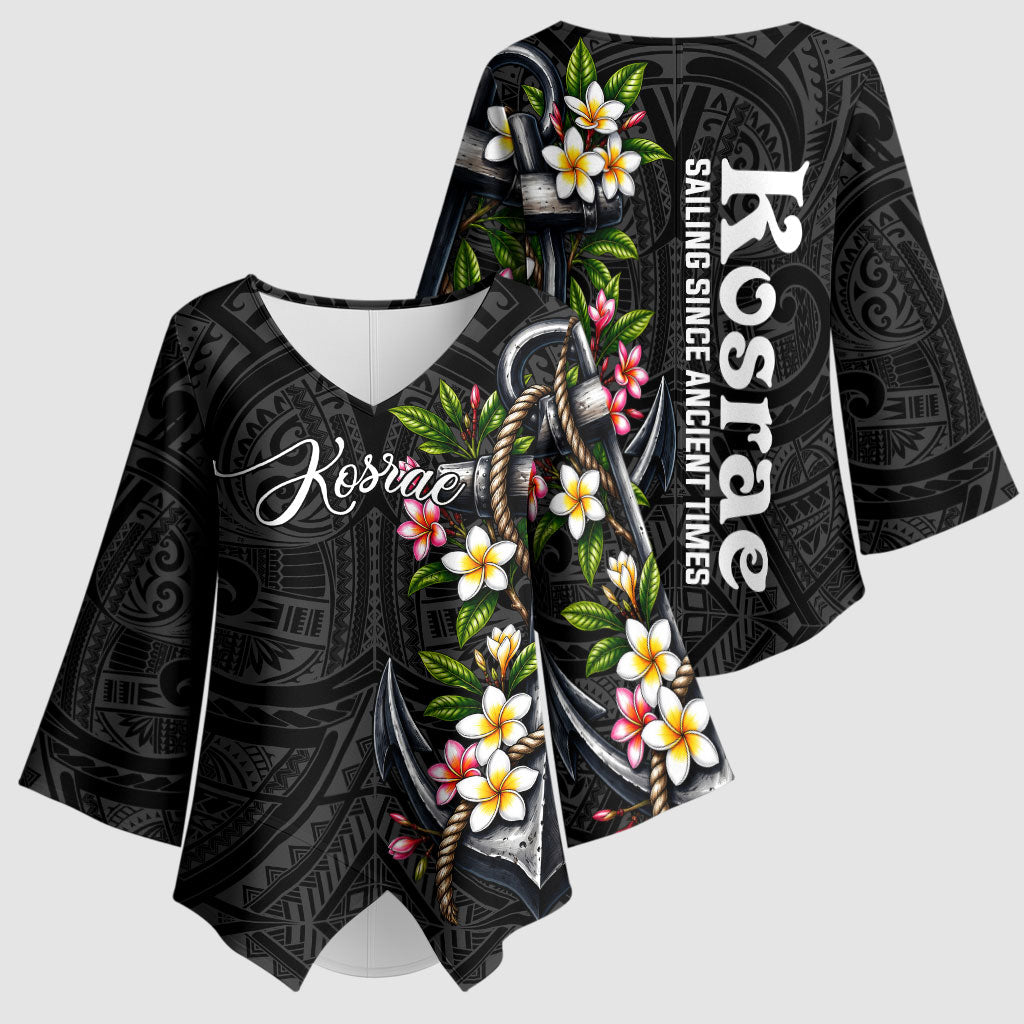 Kosrae Nautical Heritage Kimono Sleeve Blouse Polynesian Tribal Anchor With Plumeria Tropical Art TS04 - Polynesian Pride
