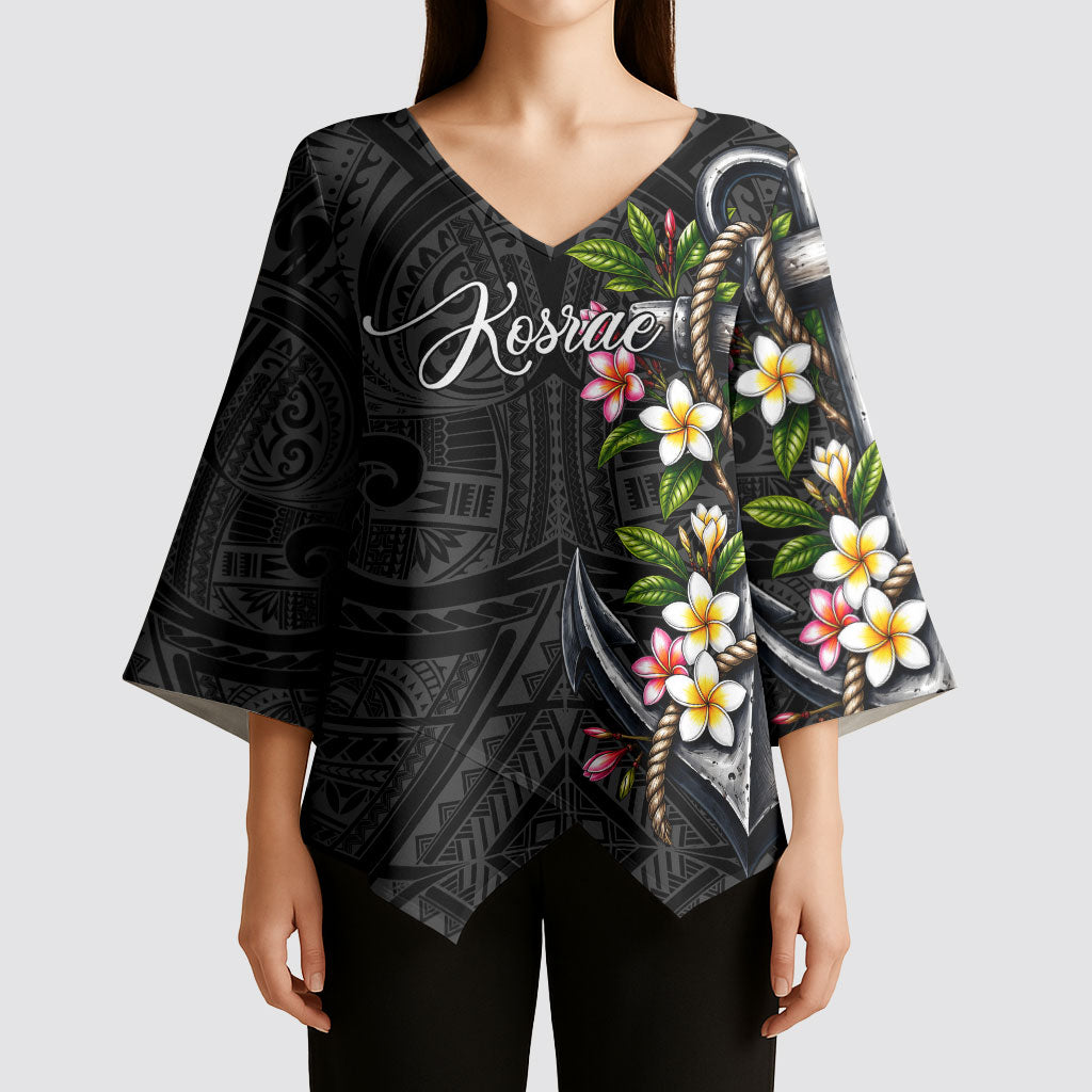 Kosrae Nautical Heritage Kimono Sleeve Blouse Polynesian Tribal Anchor With Plumeria Tropical Art TS04 - Polynesian Pride