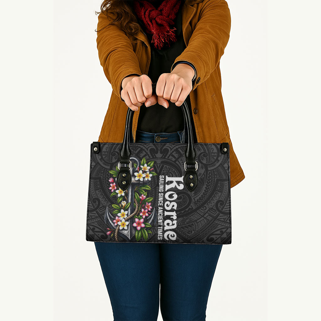 Kosrae Nautical Heritage Leather Bag Polynesian Tribal Anchor With Plumeria Tropical Art TS04 - Polynesian Pride