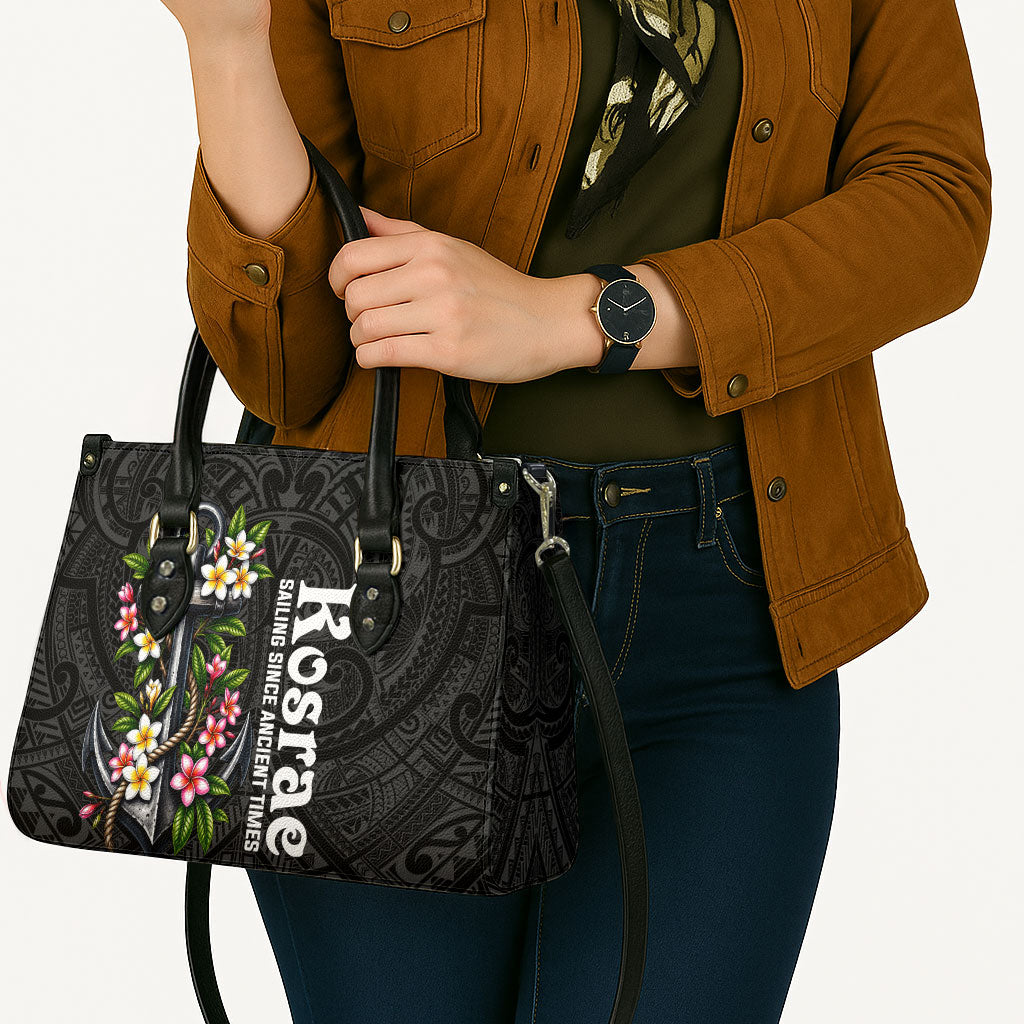 Kosrae Nautical Heritage Leather Bag Polynesian Tribal Anchor With Plumeria Tropical Art TS04 - Polynesian Pride