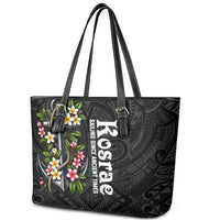 Kosrae Nautical Heritage Leather Tote Bag Polynesian Tribal Anchor With Plumeria Tropical Art TS04 - Polynesian Pride