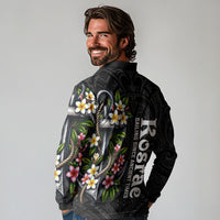 Kosrae Nautical Heritage Long Sleeve Polo Shirt Polynesian Tribal Anchor With Plumeria Tropical Art