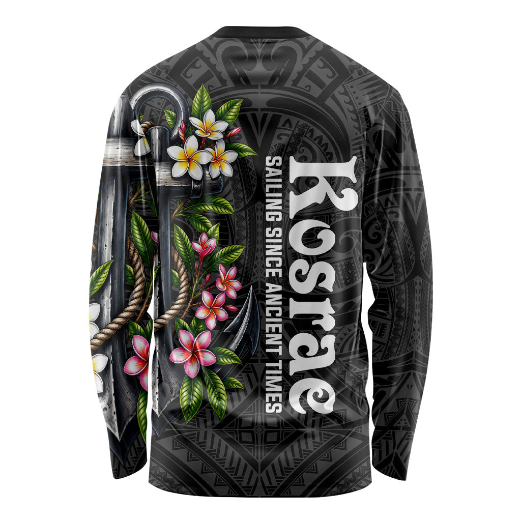 Kosrae Nautical Heritage Long Sleeve Shirt Polynesian Tribal Anchor With Plumeria Tropical Art TS04 - Polynesian Pride