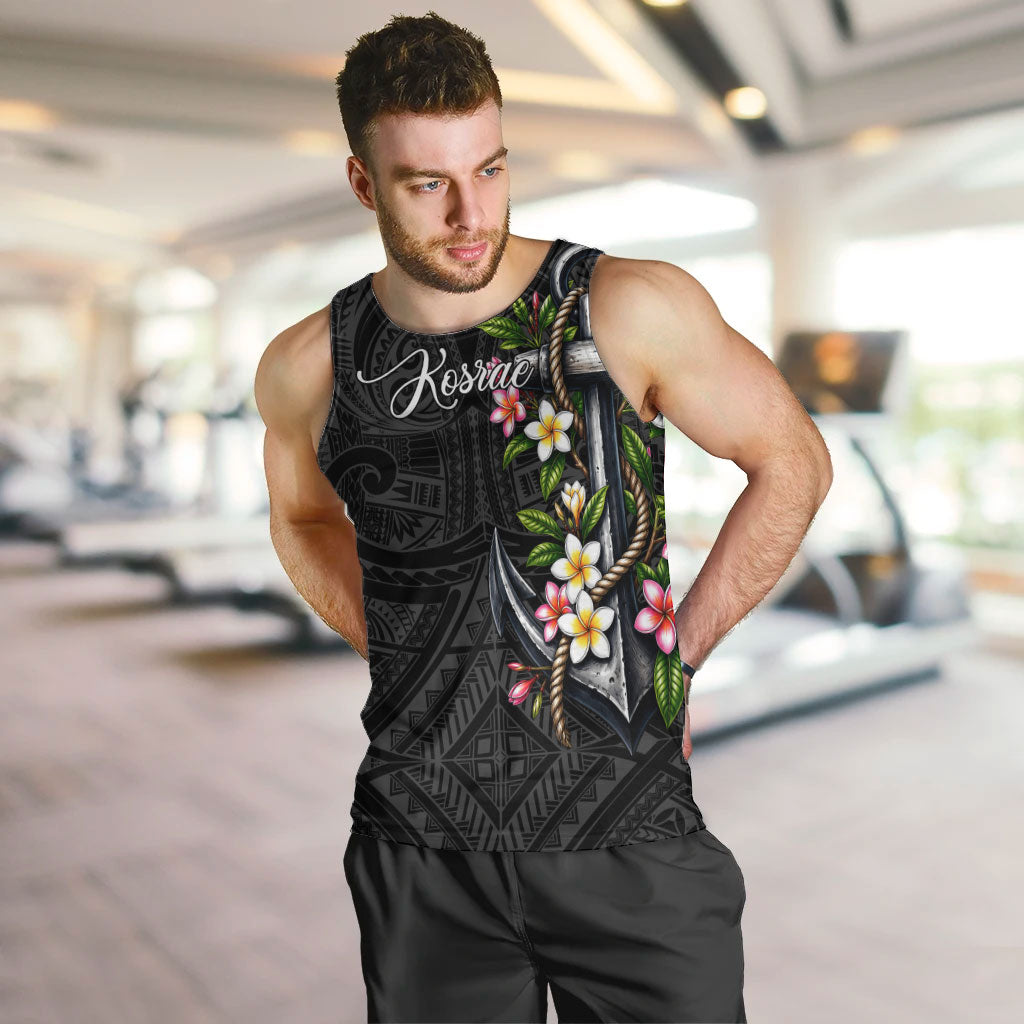 Kosrae Nautical Heritage Men Tank Top Polynesian Tribal Anchor With Plumeria Tropical Art TS04 Black Grey - Polynesian Pride