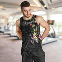Kosrae Nautical Heritage Men Tank Top Polynesian Tribal Anchor With Plumeria Tropical Art TS04 Black Grey - Polynesian Pride