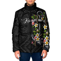 Kosrae Nautical Heritage Padded Jacket Polynesian Tribal Anchor With Plumeria Tropical Art TS04 Men Black Grey - Polynesian Pride