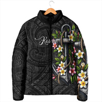 Kosrae Nautical Heritage Padded Jacket Polynesian Tribal Anchor With Plumeria Tropical Art TS04 - Polynesian Pride