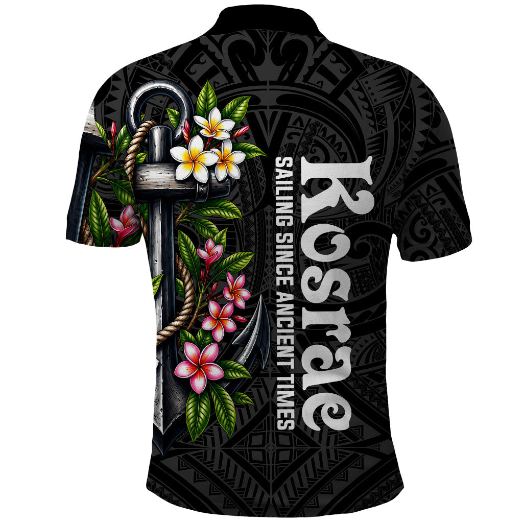 Kosrae Nautical Heritage Polo Shirt Polynesian Tribal Anchor With Plumeria Tropical Art TS04 - Polynesian Pride
