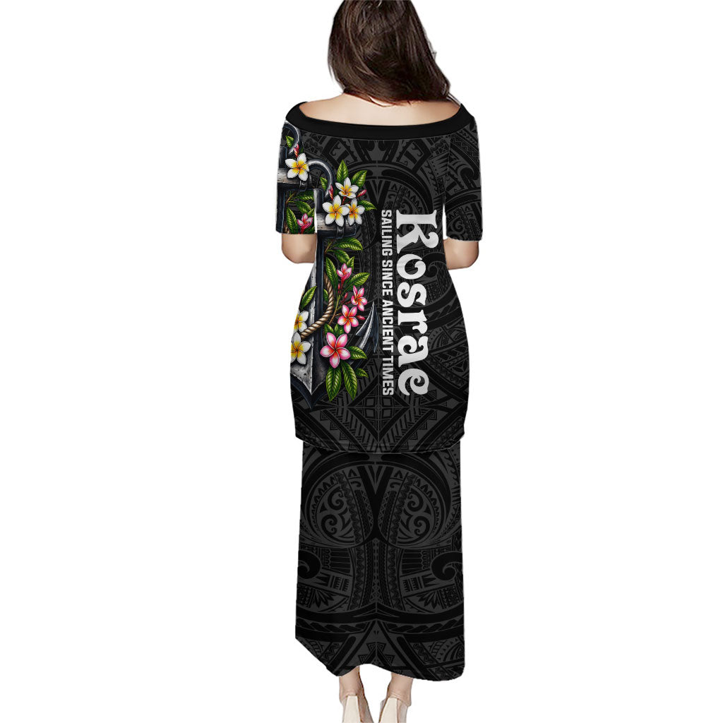 Kosrae Nautical Heritage Puletasi Polynesian Tribal Anchor With Plumeria Tropical Art TS04 - Polynesian Pride