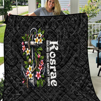 Kosrae Nautical Heritage Quilt Polynesian Tribal Anchor With Plumeria Tropical Art TS04 Black Grey - Polynesian Pride