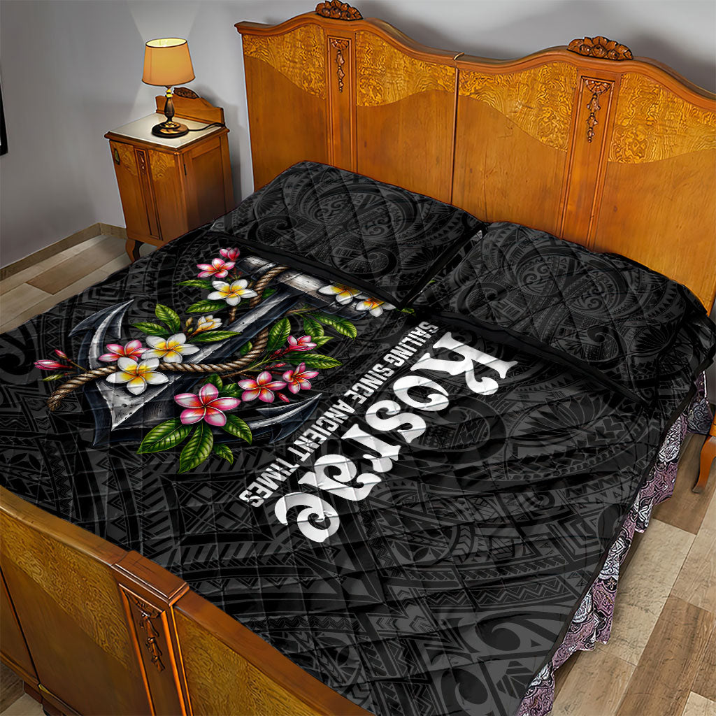 Kosrae Nautical Heritage Quilt Bed Set Polynesian Tribal Anchor With Plumeria Tropical Art TS04 - Polynesian Pride