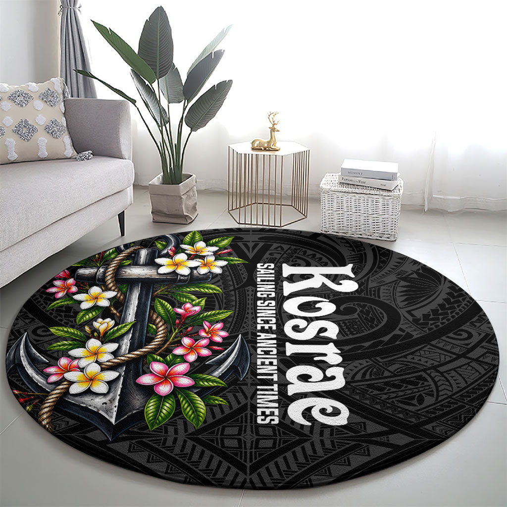 Kosrae Nautical Heritage Round Carpet Polynesian Tribal Anchor With Plumeria Tropical Art TS04 - Polynesian Pride