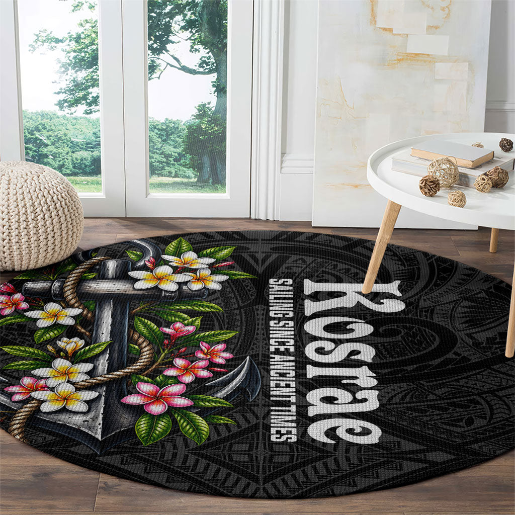 Kosrae Nautical Heritage Round Carpet Polynesian Tribal Anchor With Plumeria Tropical Art TS04 - Polynesian Pride