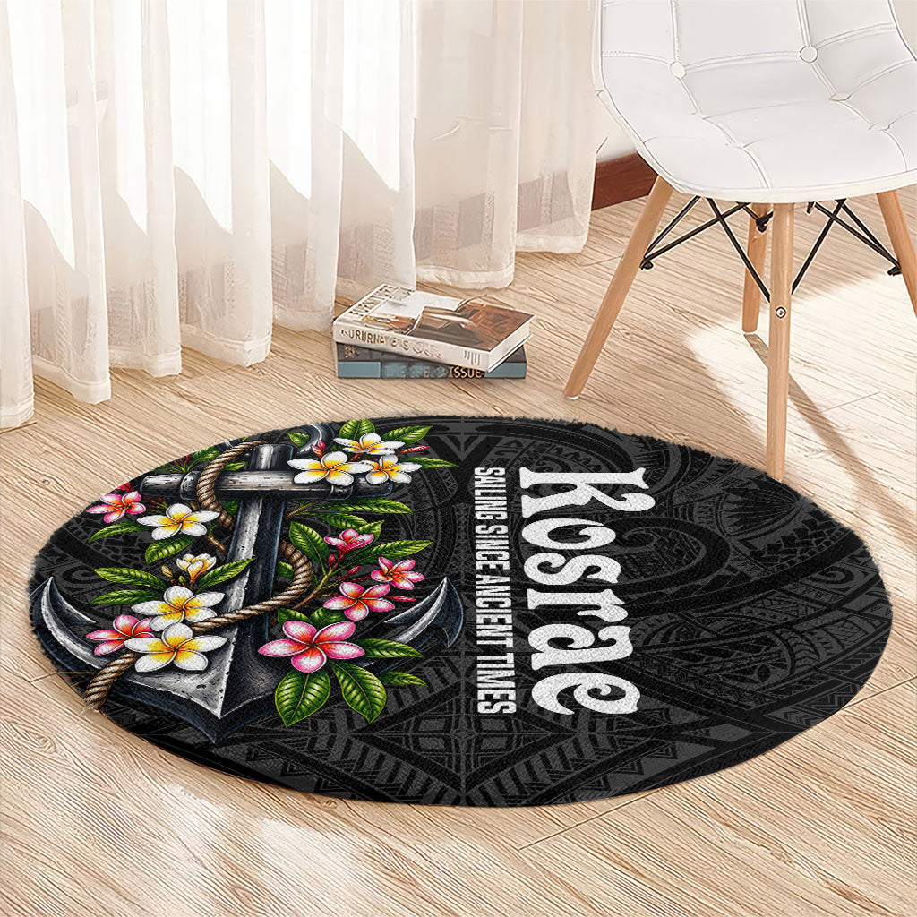 Kosrae Nautical Heritage Round Carpet Polynesian Tribal Anchor With Plumeria Tropical Art TS04 - Polynesian Pride