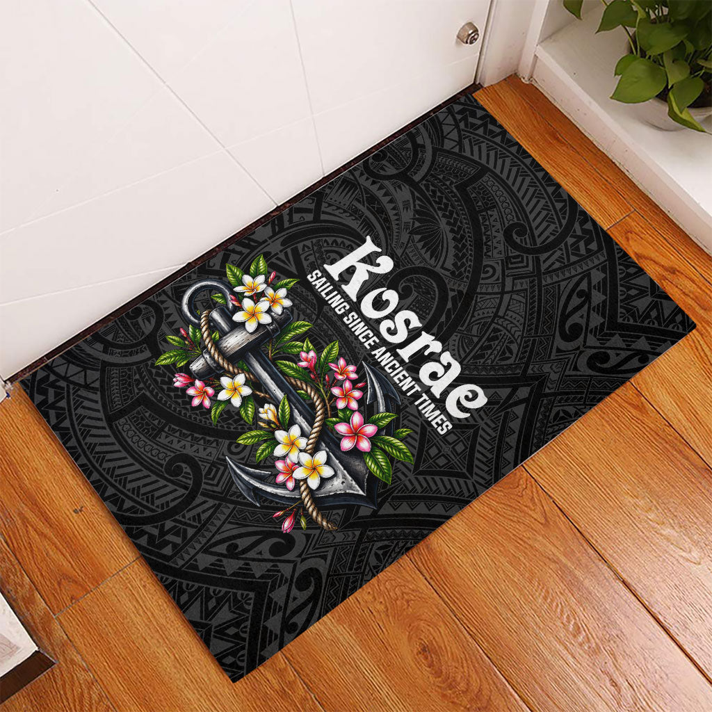 Kosrae Nautical Heritage Rubber Doormat Polynesian Tribal Anchor With Plumeria Tropical Art TS04 - Polynesian Pride