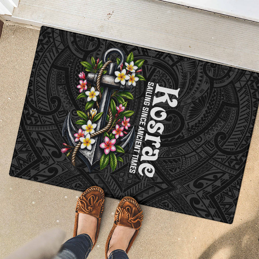 Kosrae Nautical Heritage Rubber Doormat Polynesian Tribal Anchor With Plumeria Tropical Art TS04 - Polynesian Pride