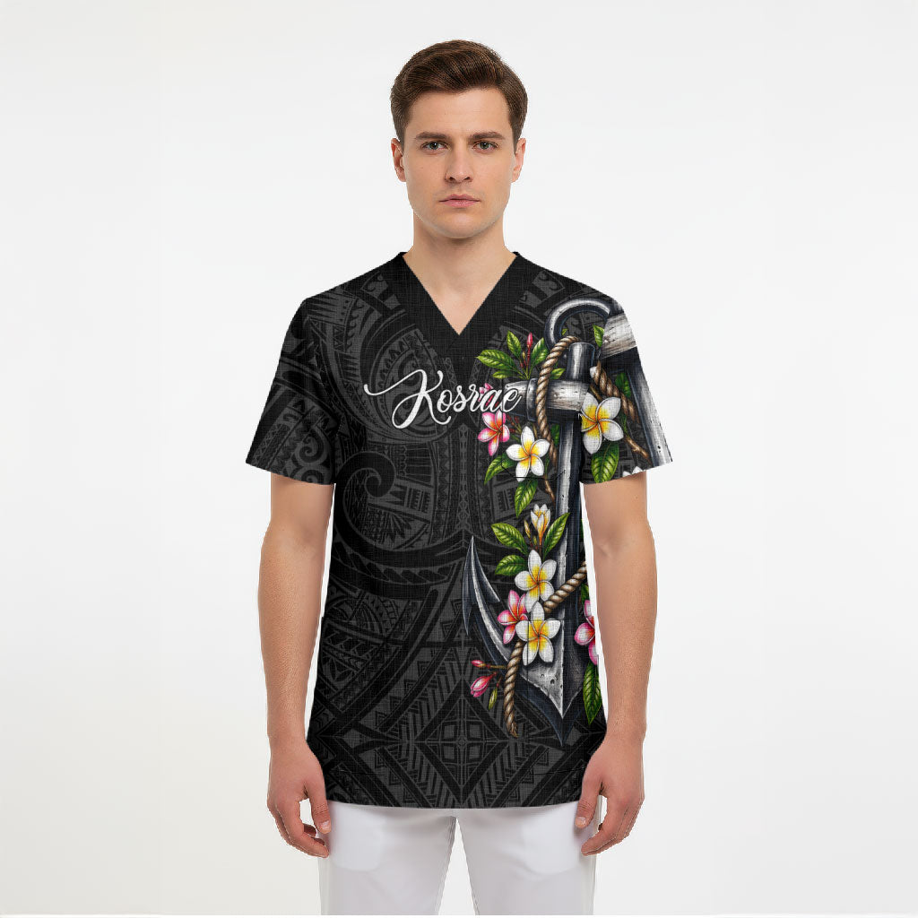 Kosrae Nautical Heritage Scrub Top Polynesian Tribal Anchor With Plumeria Tropical Art TS04 - Polynesian Pride