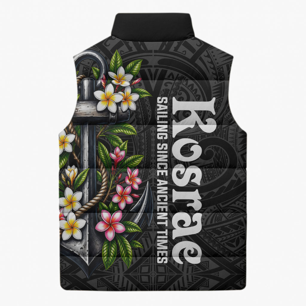 Kosrae Nautical Heritage Sleeveless Puffer Jacket Polynesian Tribal Anchor With Plumeria Tropical Art TS04 - Polynesian Pride