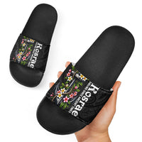 Kosrae Nautical Heritage Slide Sandals Polynesian Tribal Anchor With Plumeria Tropical Art TS04 - Polynesian Pride