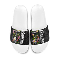 Kosrae Nautical Heritage Slide Sandals Polynesian Tribal Anchor With Plumeria Tropical Art TS04 Black Grey - Polynesian Pride