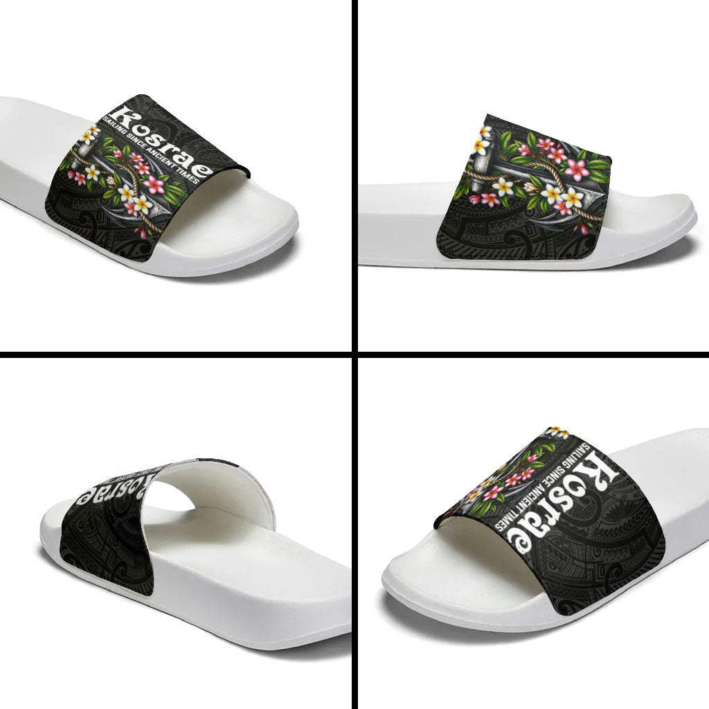Kosrae Nautical Heritage Slide Sandals Polynesian Tribal Anchor With Plumeria Tropical Art TS04 - Polynesian Pride