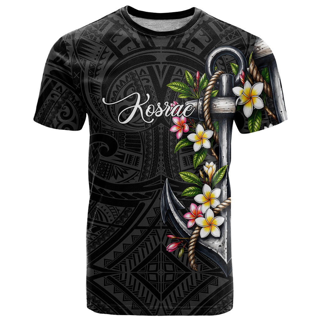 Kosrae Nautical Heritage T Shirt Polynesian Tribal Anchor With Plumeria Tropical Art TS04 Black Grey - Polynesian Pride