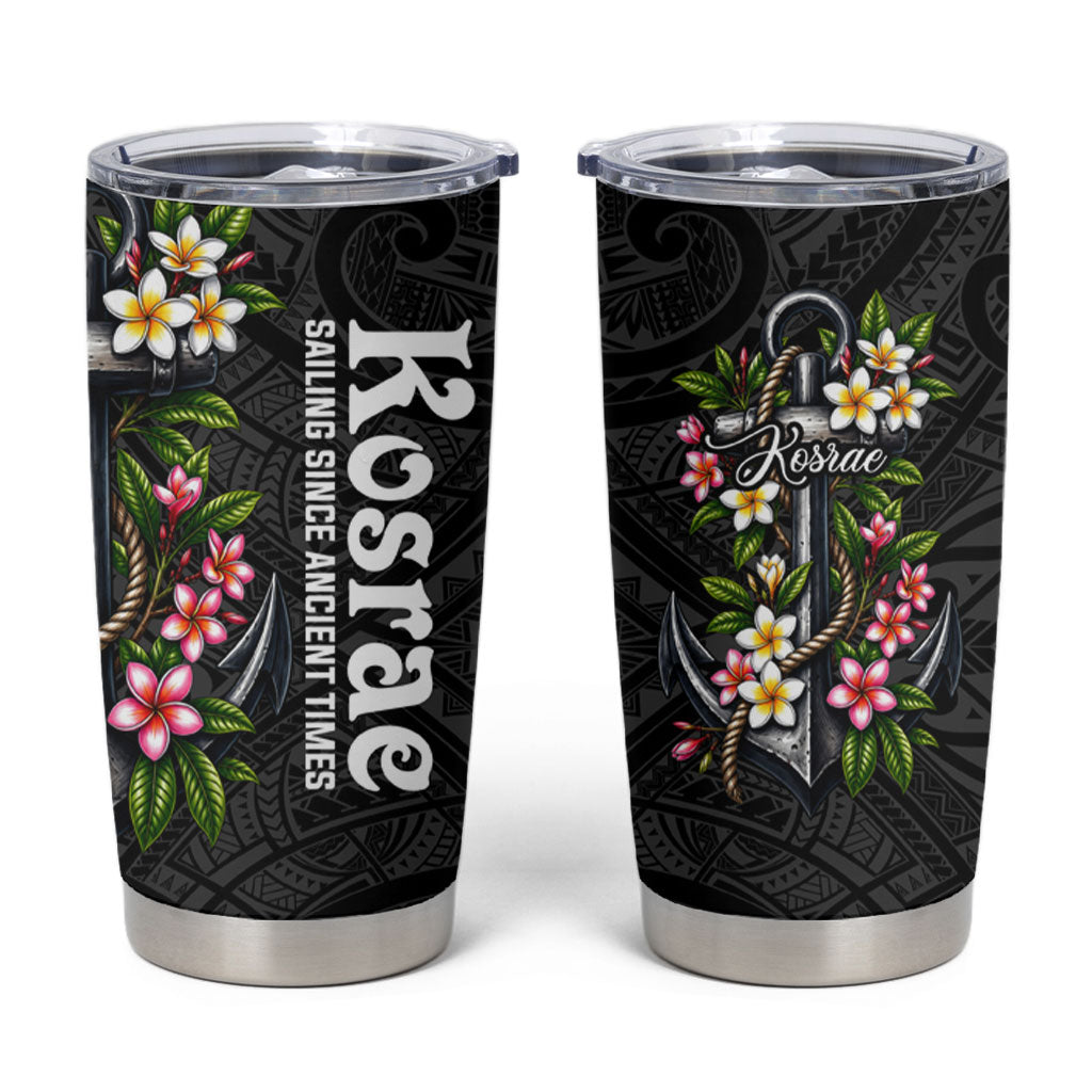 Kosrae Nautical Heritage Tumbler Cup Polynesian Tribal Anchor With Plumeria Tropical Art TS04 Black Grey - Polynesian Pride