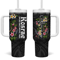 Kosrae Nautical Heritage Tumbler With Handle Polynesian Tribal Anchor With Plumeria Tropical Art TS04 One Size: 40 oz Black Grey - Polynesian Pride