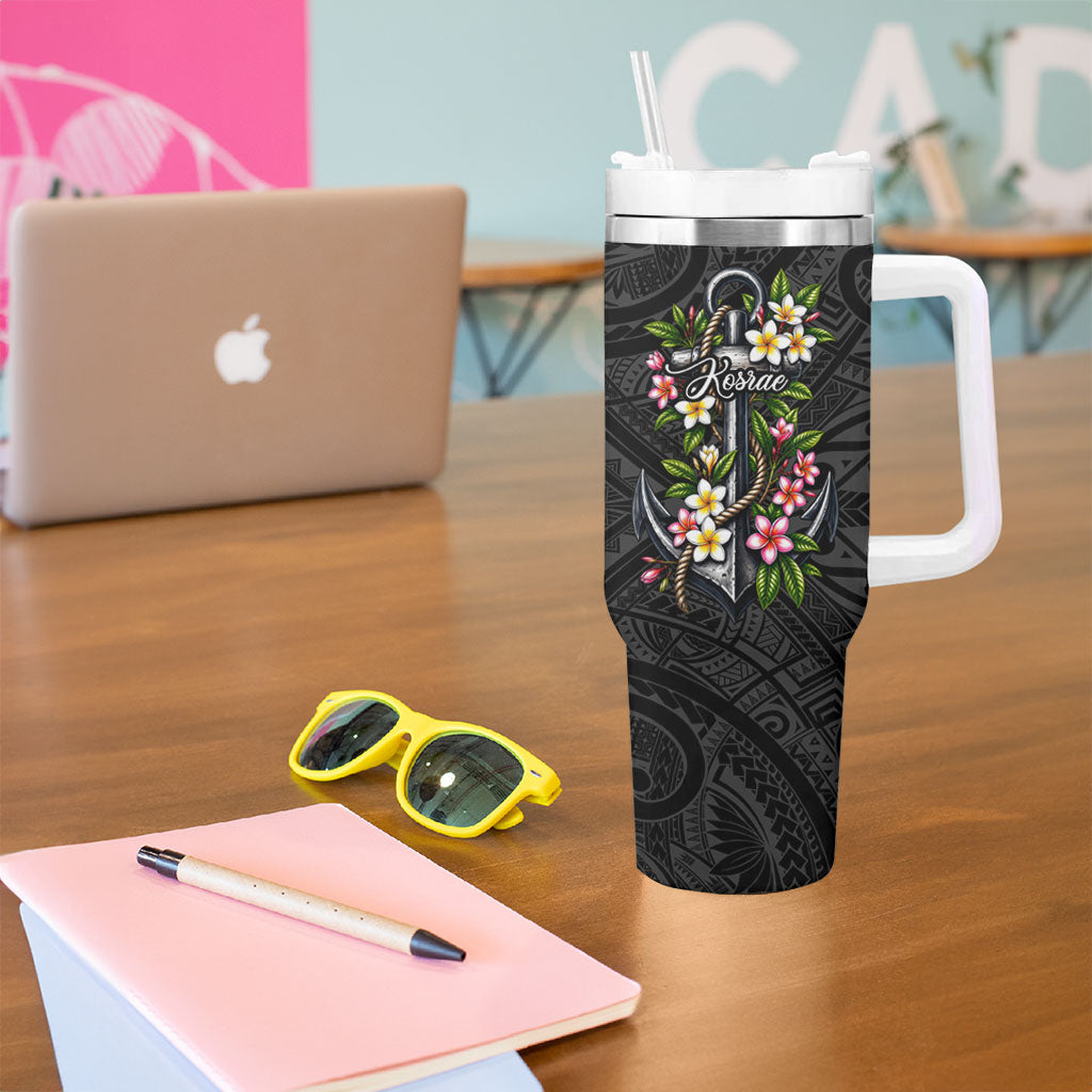 Kosrae Nautical Heritage Tumbler With Handle Polynesian Tribal Anchor With Plumeria Tropical Art TS04 - Polynesian Pride