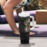 Kosrae Nautical Heritage Tumbler With Handle Polynesian Tribal Anchor With Plumeria Tropical Art TS04 - Polynesian Pride