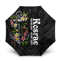 Kosrae Nautical Heritage Umbrella Polynesian Tribal Anchor With Plumeria Tropical Art TS04 One Size Folded 11.42 inch Opened Diameter 37.4 inch Black Grey - Polynesian Pride