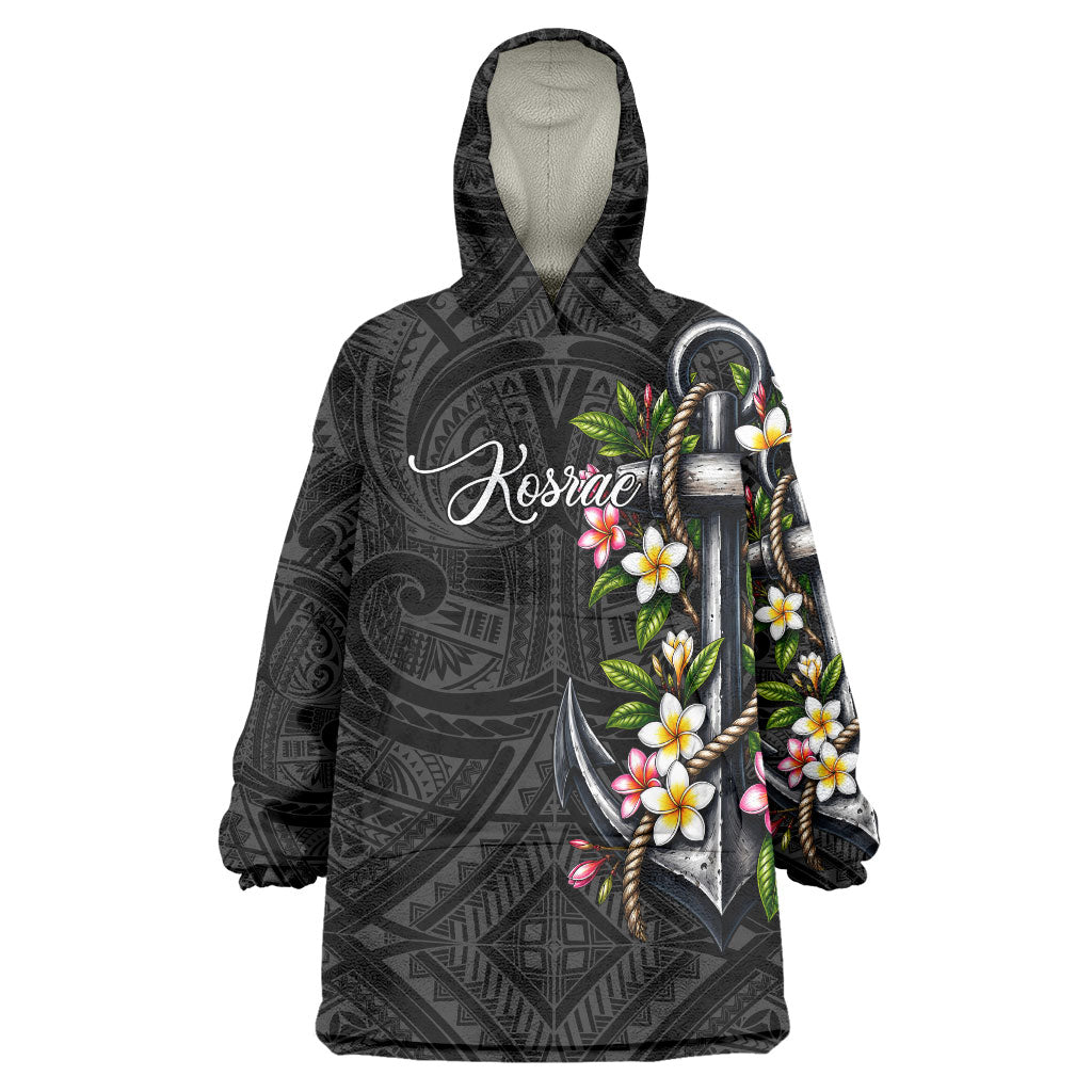 Kosrae Nautical Heritage Wearable Blanket Hoodie Polynesian Tribal Anchor With Plumeria Tropical Art TS04 One Size Black Grey - Polynesian Pride
