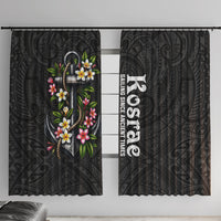 Kosrae Nautical Heritage Window Curtain Polynesian Tribal Anchor With Plumeria Tropical Art TS04 With Hooks Black Grey - Polynesian Pride