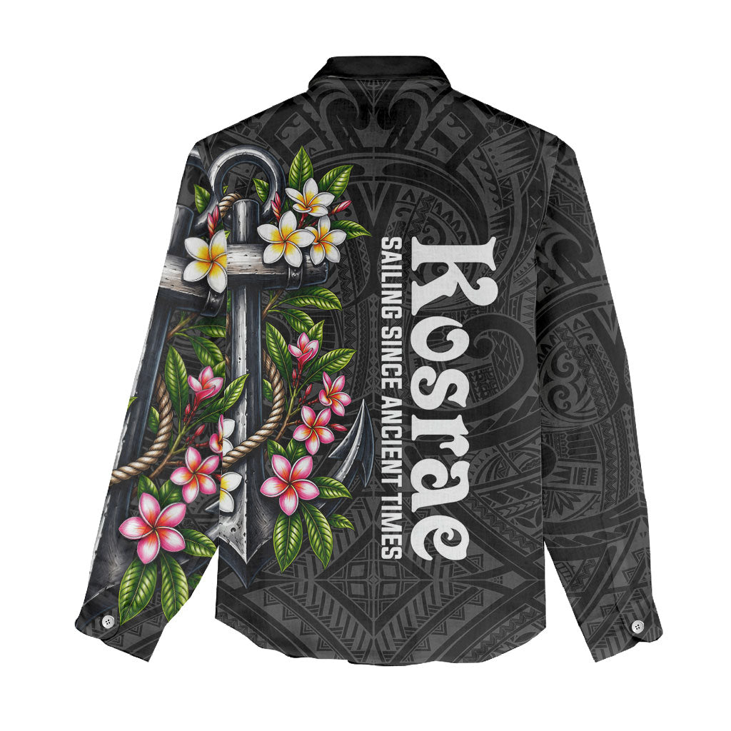 Kosrae Nautical Heritage Women Casual Shirt Polynesian Tribal Anchor With Plumeria Tropical Art
