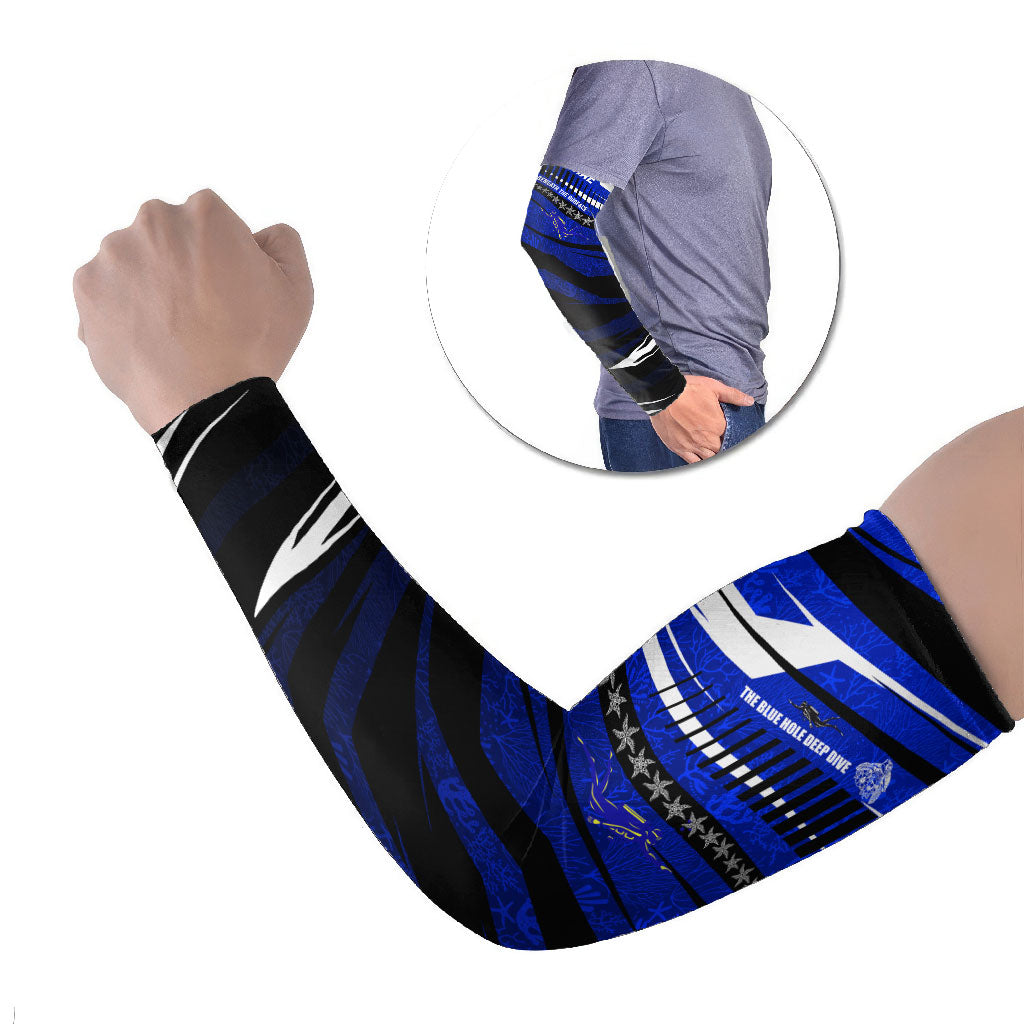 Kosrae Deep Sea Scuba Diving Arm Sleeves Blue Hole Beneath The Surface Coral Reef Graphic Art TS04 Set of 2 Blue Black - Polynesian Pride