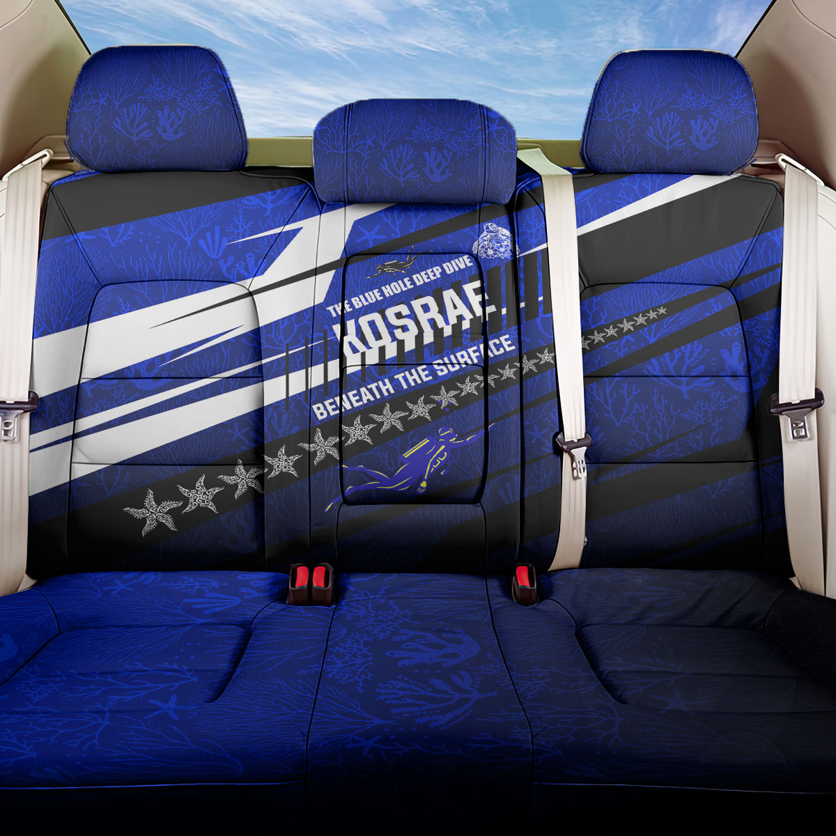 Kosrae Deep Sea Scuba Diving Back Car Seat Cover Blue Hole Beneath The Surface Coral Reef Graphic Art TS04 One Size Blue Black - Polynesian Pride