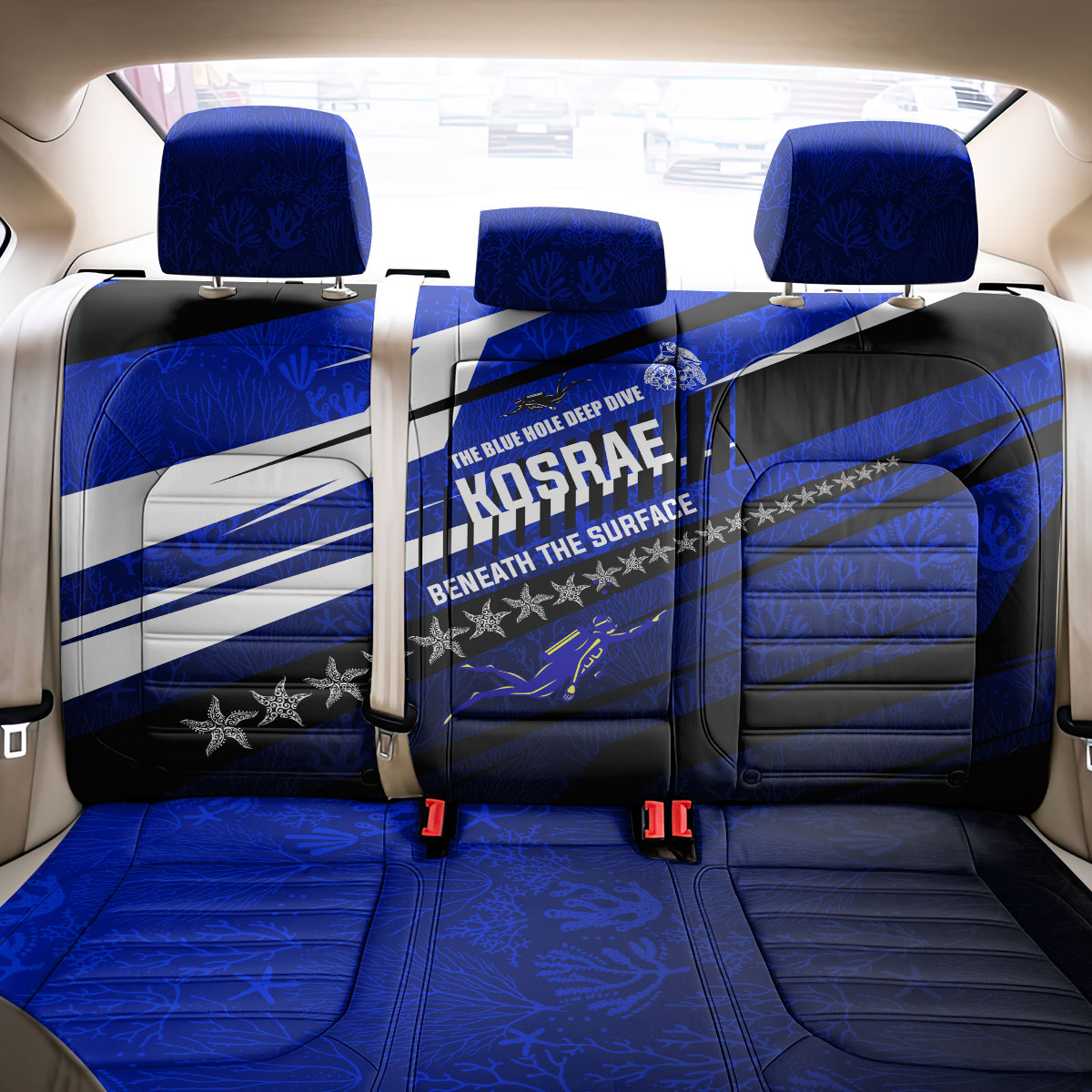 Kosrae Deep Sea Scuba Diving Back Car Seat Cover Blue Hole Beneath The Surface Coral Reef Graphic Art TS04 - Polynesian Pride