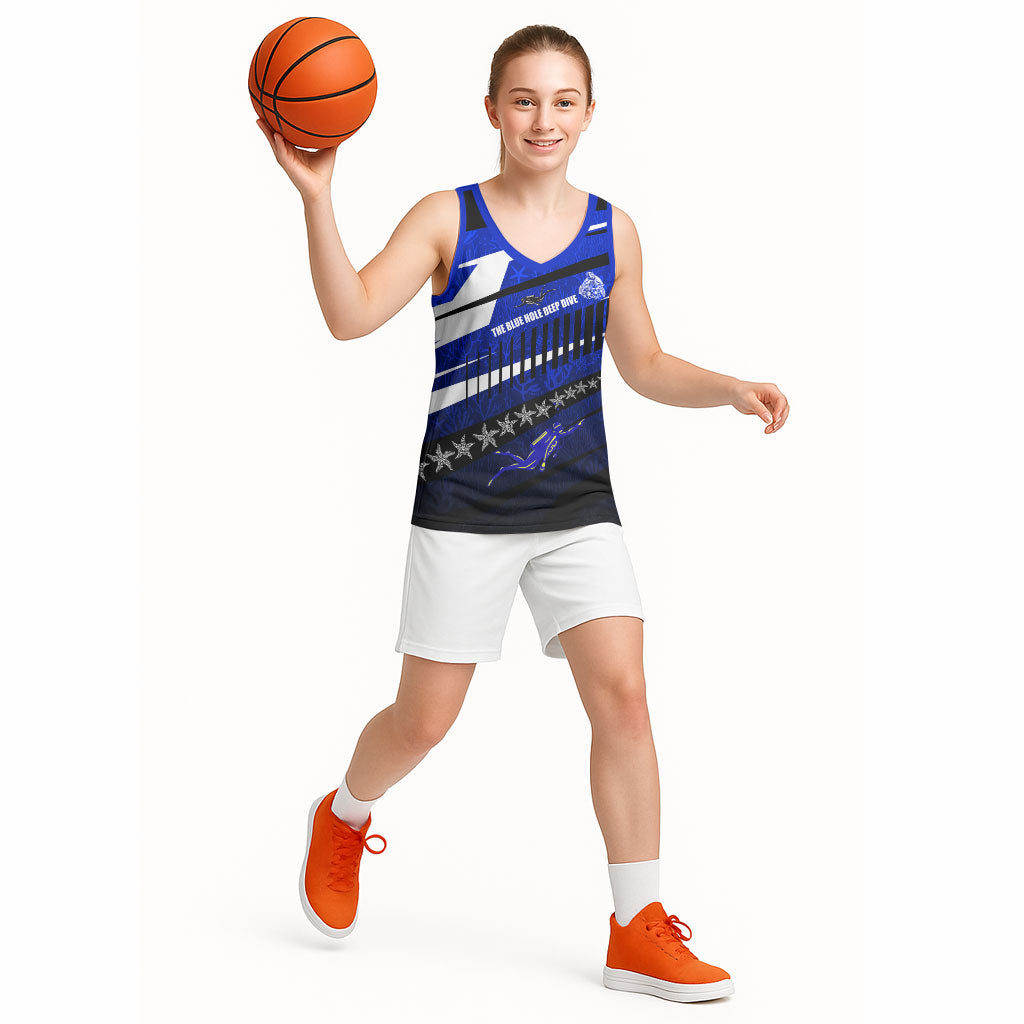 Kosrae Deep Sea Scuba Diving Basketball Jersey Blue Hole Beneath The Surface Coral Reef Graphic Art TS04 - Polynesian Pride