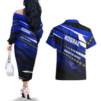 Kosrae Deep Sea Scuba Diving Couples Matching Off The Shoulder Long Sleeve Dress and Hawaiian Shirt Blue Hole Beneath The Surface Coral Reef Graphic Art