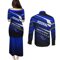 Kosrae Deep Sea Scuba Diving Couples Matching Puletasi and Long Sleeve Button Shirt Blue Hole Beneath The Surface Coral Reef Graphic Art TS04 - Polynesian Pride