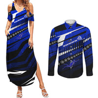 Kosrae Deep Sea Scuba Diving Couples Matching Summer Maxi Dress and Long Sleeve Button Shirt Blue Hole Beneath The Surface Coral Reef Graphic Art TS04 Blue Black - Polynesian Pride
