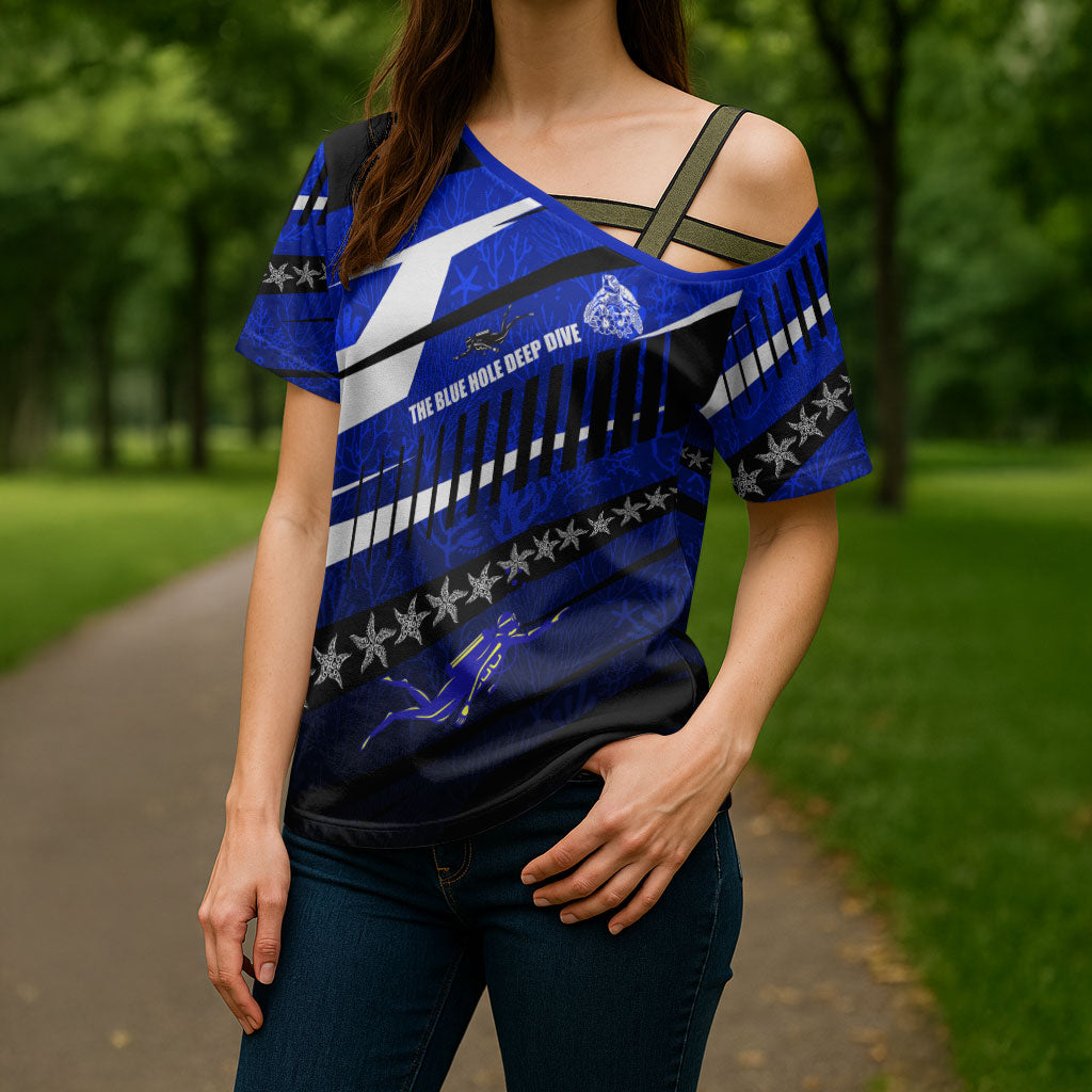 Kosrae Deep Sea Scuba Diving Cross Shoulder Shirt Blue Hole Beneath The Surface Coral Reef Graphic Art TS04 - Polynesian Pride