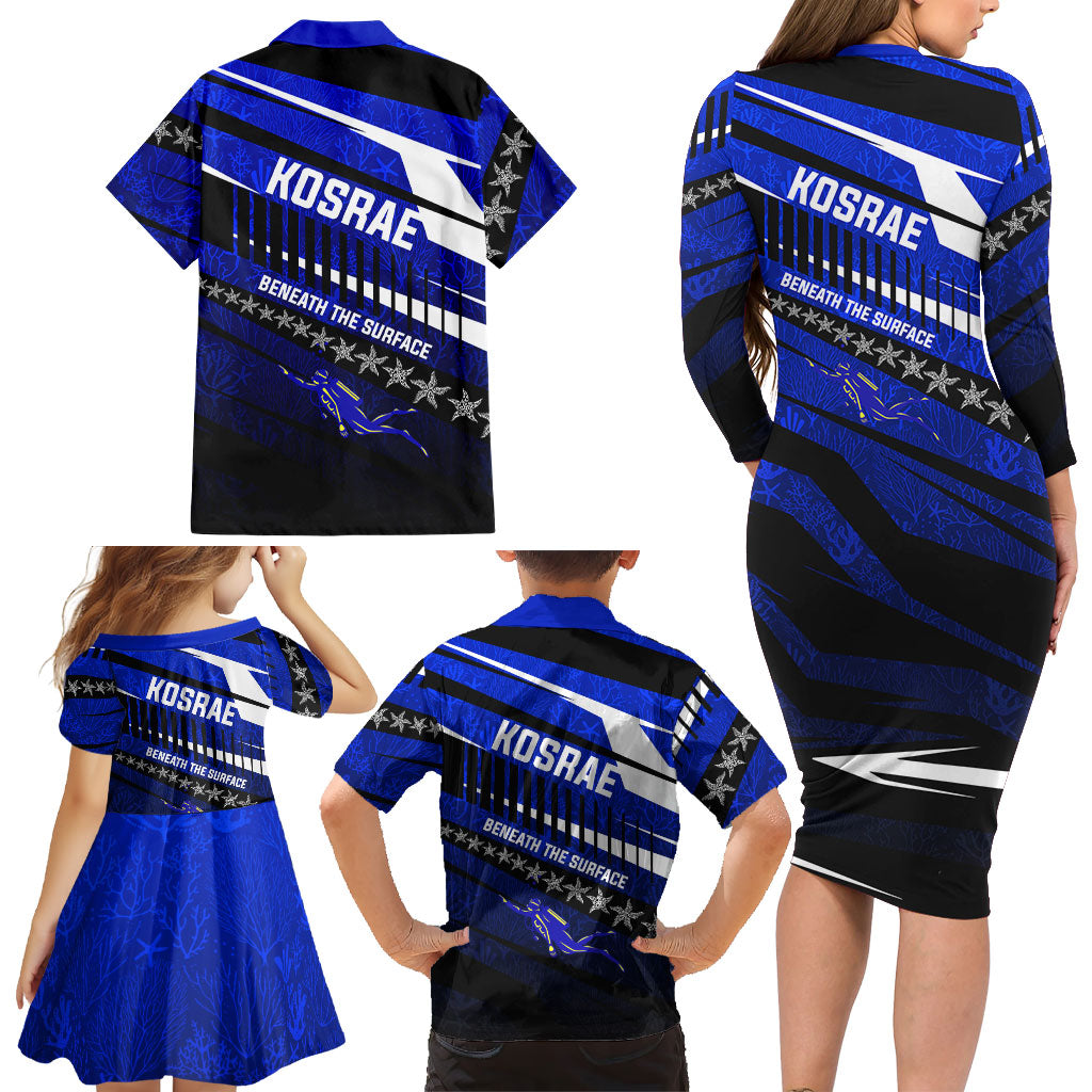 Kosrae Deep Sea Scuba Diving Family Matching Long Sleeve Bodycon Dress and Hawaiian Shirt Blue Hole Beneath The Surface Coral Reef Graphic Art TS04 - Polynesian Pride