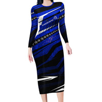 Kosrae Deep Sea Scuba Diving Family Matching Long Sleeve Bodycon Dress and Hawaiian Shirt Blue Hole Beneath The Surface Coral Reef Graphic Art TS04 Mom's Dress Blue Black - Polynesian Pride