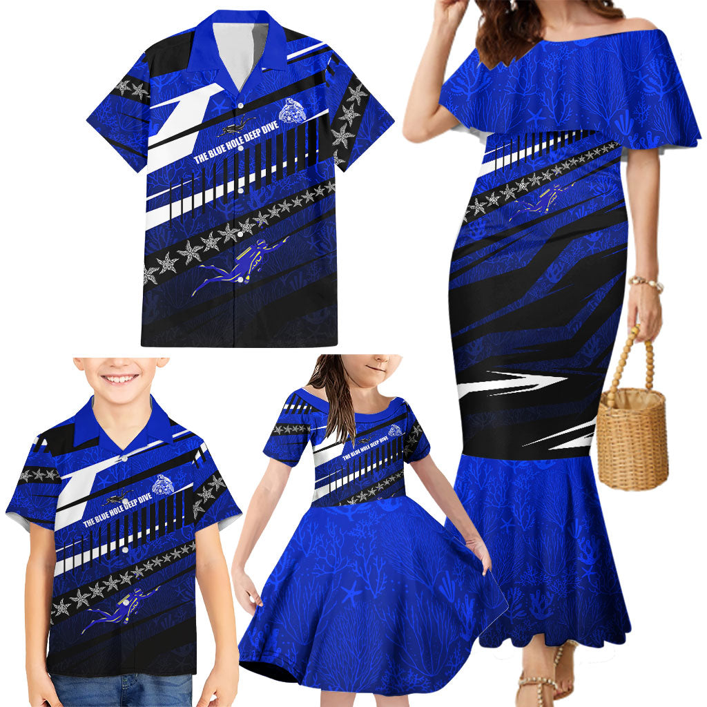Kosrae Deep Sea Scuba Diving Family Matching Mermaid Dress and Hawaiian Shirt Blue Hole Beneath The Surface Coral Reef Graphic Art TS04 - Polynesian Pride